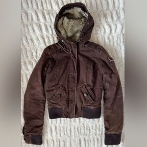 Y2K Vintage Abercrombie & Fitch Fur Lined Hooded Bomber Jacket